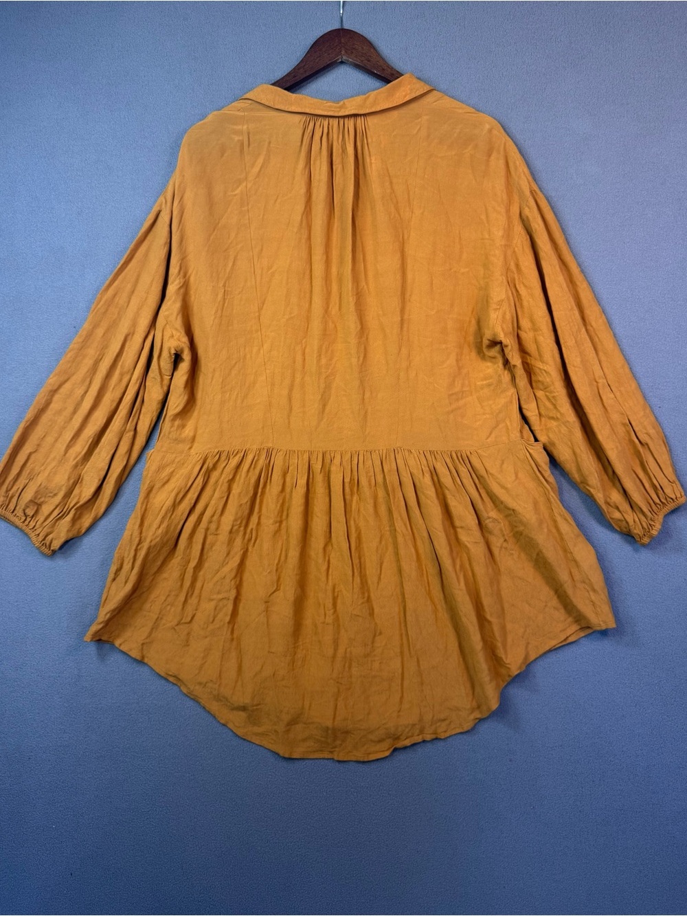 Free People Boho Mustard Yellow Gathered Waist Front Pocket Tunic Dress, S - Picture 10 of 14